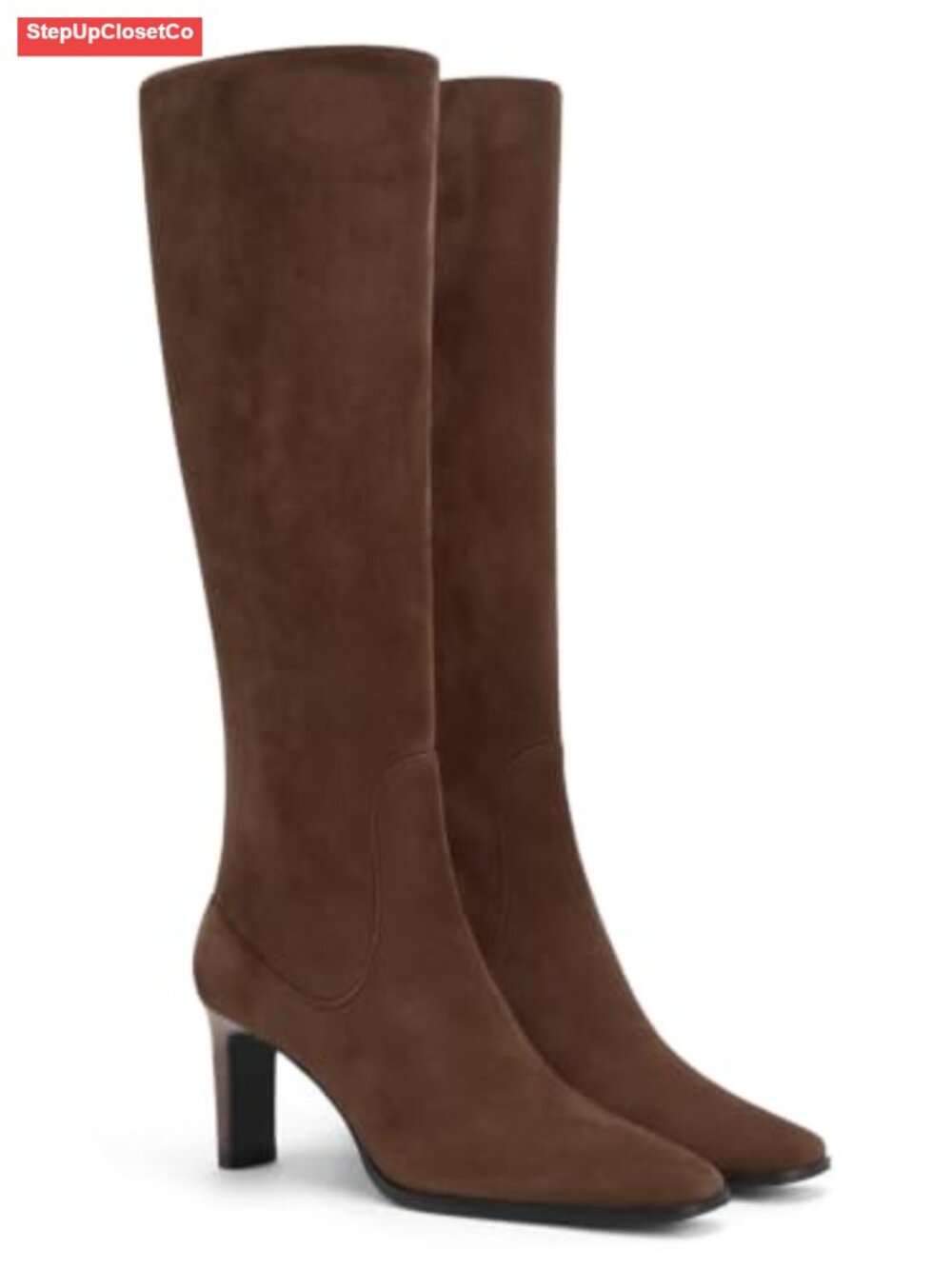 Faux Suede Square Toe Knee High Chunky Heel Boots Dress Tall Boots